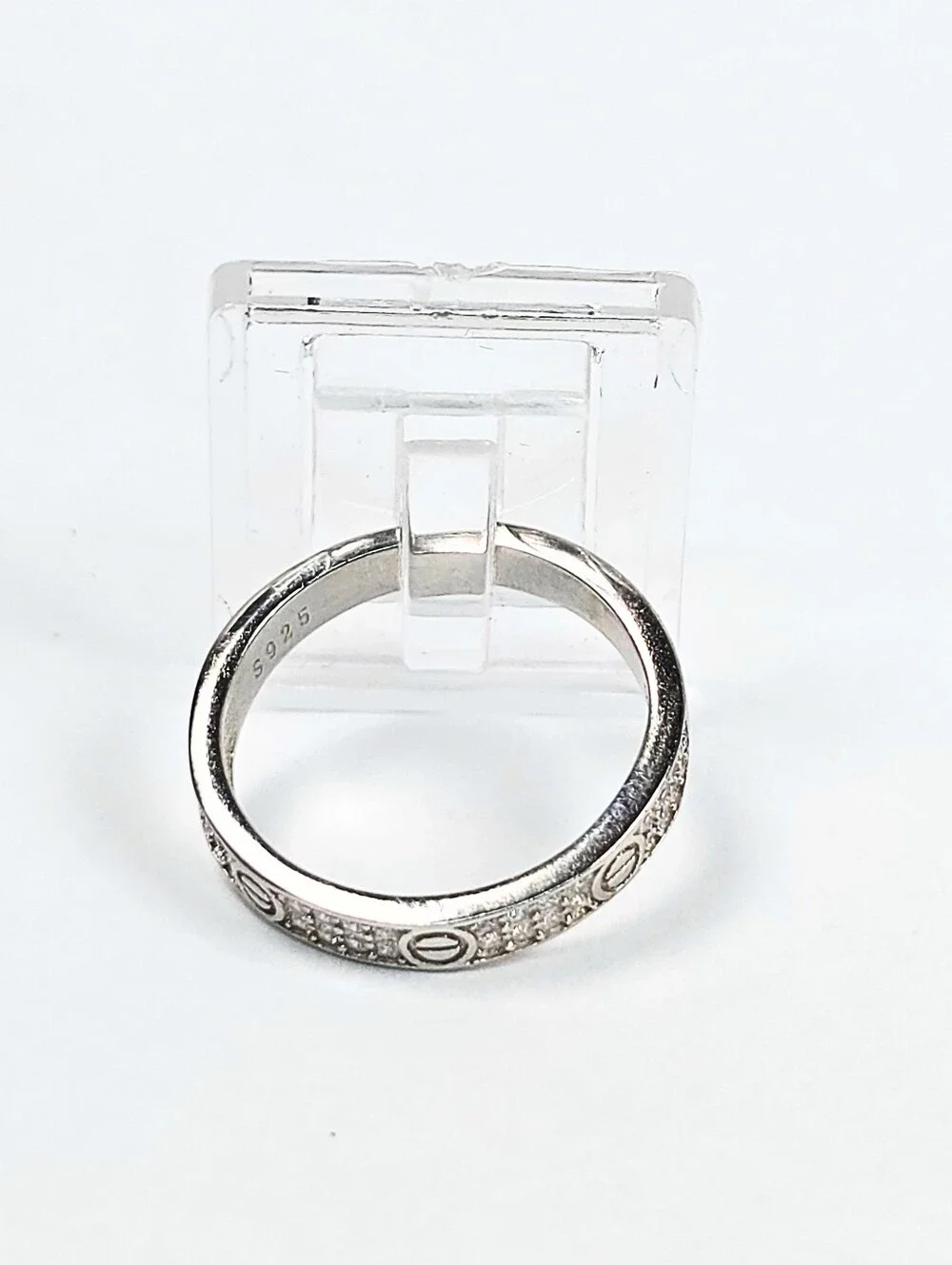 Cartier Insp. Love Ring #8  925 Sterling Silver CZ Rhodium Finish